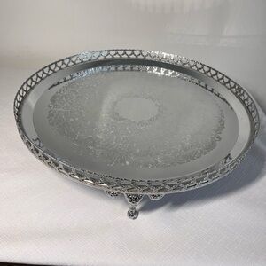 13.5” Large Decorative Mirror Serving Tray Silver Round Serving Pandan